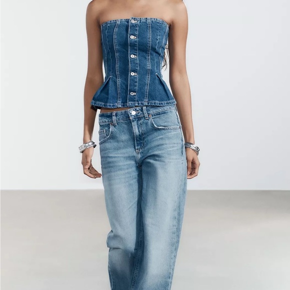 ZARA Denim Bandeau Top - Picture 2 of 7